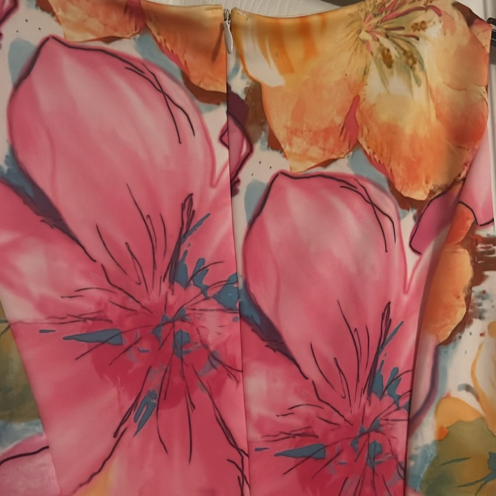 Ovi Fuchsia Pink Yellow Floral Print Sleeveless Sheath Lined Dress NWOT - Picture 15 of 16